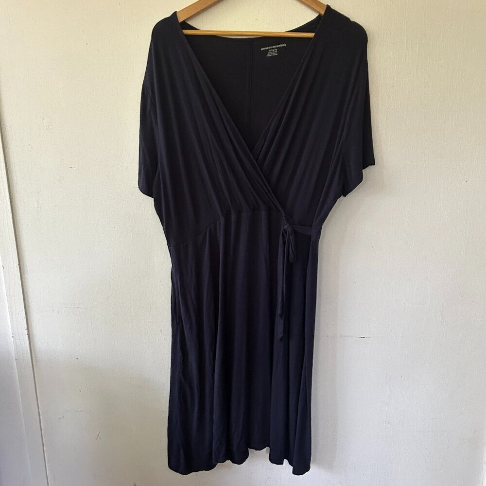 Amazon Fit n Flare Dress Womens XL Navy V-neck Modest Short Sleeve‎ Classic